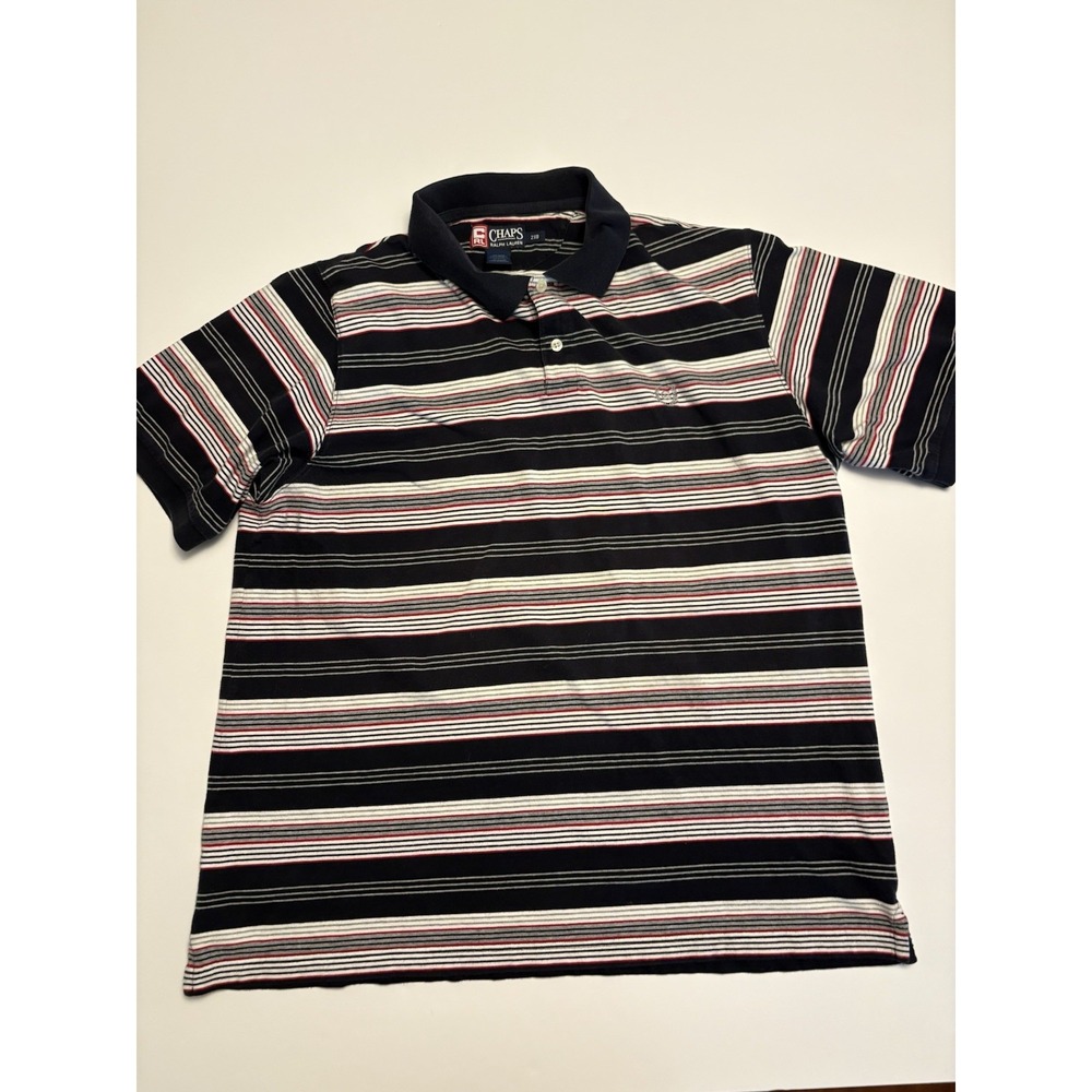 Chaps Ralph Lauren Mens Navy Striped Short Sleeve Polo Shirt Size 2XB Big Cotton